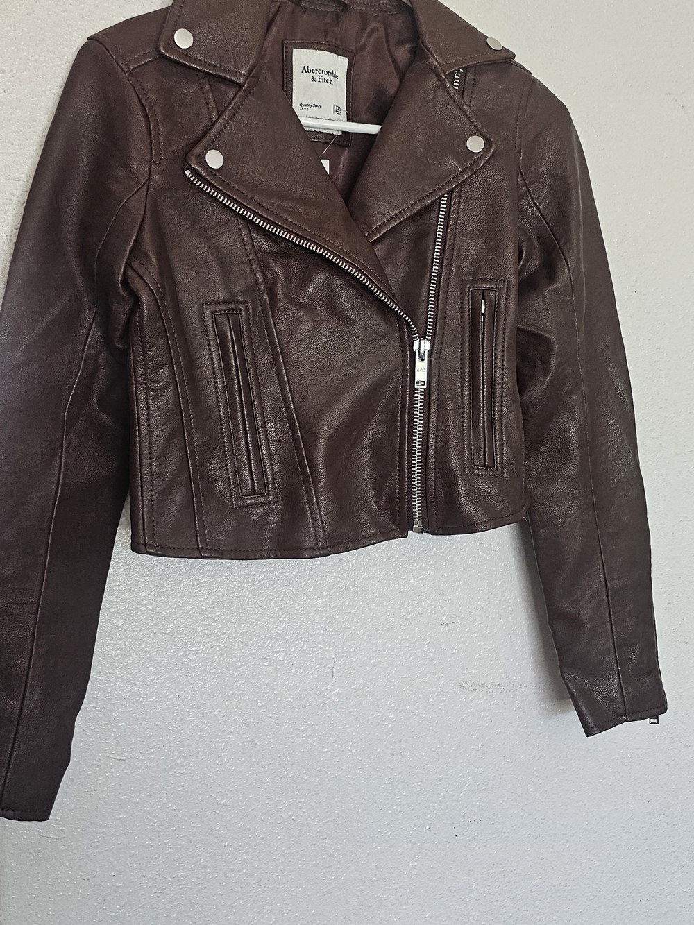 Abercrombie & Fitch Women's Brown Faux Leather Moto Jacket